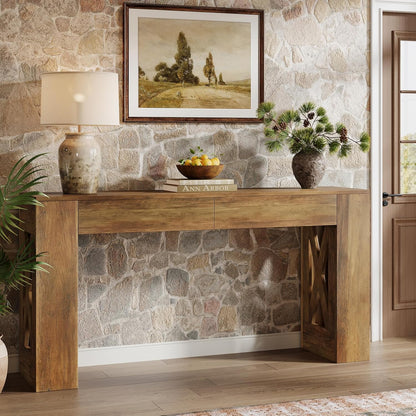 Tribesigns Console Table with Drawers, 160 cm, Extra Long Entrance Table, Wooden Hall Table Behind the Sofa, Narrow Side Table, Slim Coffee Table for Entrance, Hallway, Living Room, Dark Brown