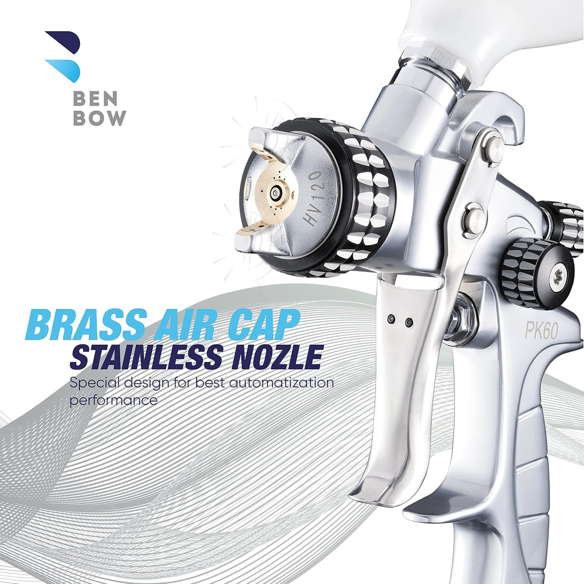 BenBow Verfpistool in koffer 1,4 + 1,8 mm, 2 sproeiers, PK60 HVLP professionele kwaliteit spuitfles met emmer 600 ml, zwaartekrachtpistool, oplosmiddelverf, basis en primer