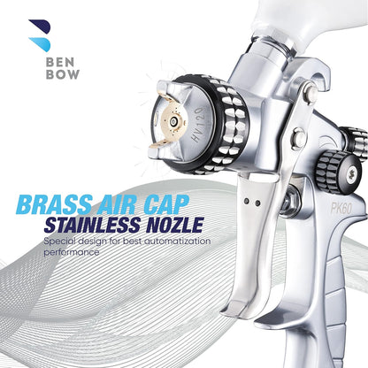 BenBow Verfpistool in koffer 1,4 + 1,8 mm, 2 sproeiers, PK60 HVLP professionele kwaliteit spuitfles met emmer 600 ml, zwaartekrachtpistool, oplosmiddelverf, basis en primer