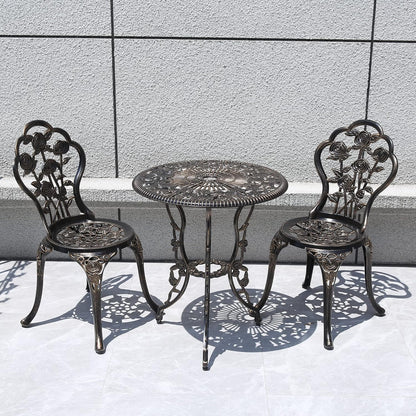 Outdoor meubels bistroset met rozenpatroon 1 tafel 2 stoelen voor tuin patio veranda (roze-antiek)