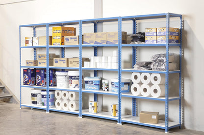 Simon Rack Stellingkast Metaal, 2000x1000x500 mm, Buigpunt 180, 5 Verstelbare Niveaus, Metalen Planken, Robuust Opslagrek voor Garage, Kelder en Werkplaats, Blauw/Wit – SimonClick