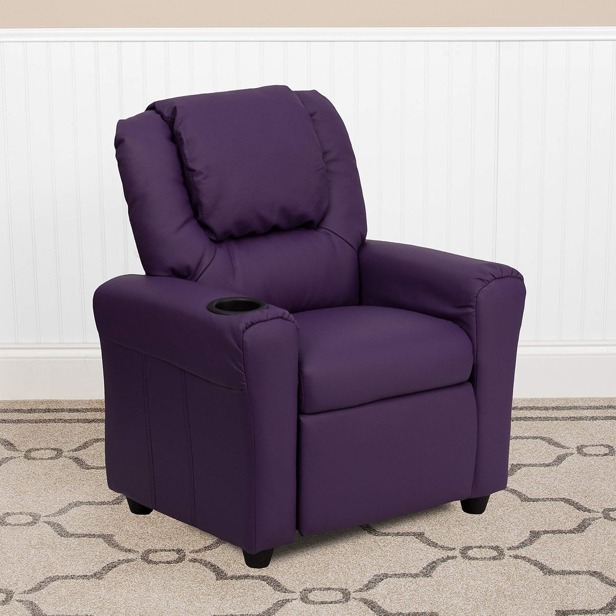 Flash Furniture Hedendaagse kinderfauteuil met bekerhouder en hoofdsteun, hout, paars Vinyl, 60,96 x 48,26 x 48,26 cm