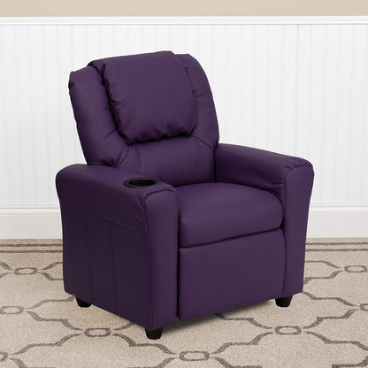 Flash Furniture Hedendaagse kinderfauteuil met bekerhouder en hoofdsteun, hout, paars Vinyl, 60,96 x 48,26 x 48,26 cm