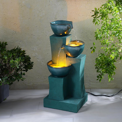 Teamson Home 28,54 inch 3 verdiepingen outdoor waterfontein met LED-verlichting, groen, Teamson Home