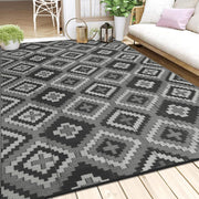 Buiten Vloerkleed - Buitenkleden - Buitentapijt - Opvouwbaar - UV-bestendig - Waterdicht - Buitenmatten - voor Buiten - Balkon - Strand - Picknick -Terras - Rechthoekig - 240 x 300 cm - Zwart/Grijs