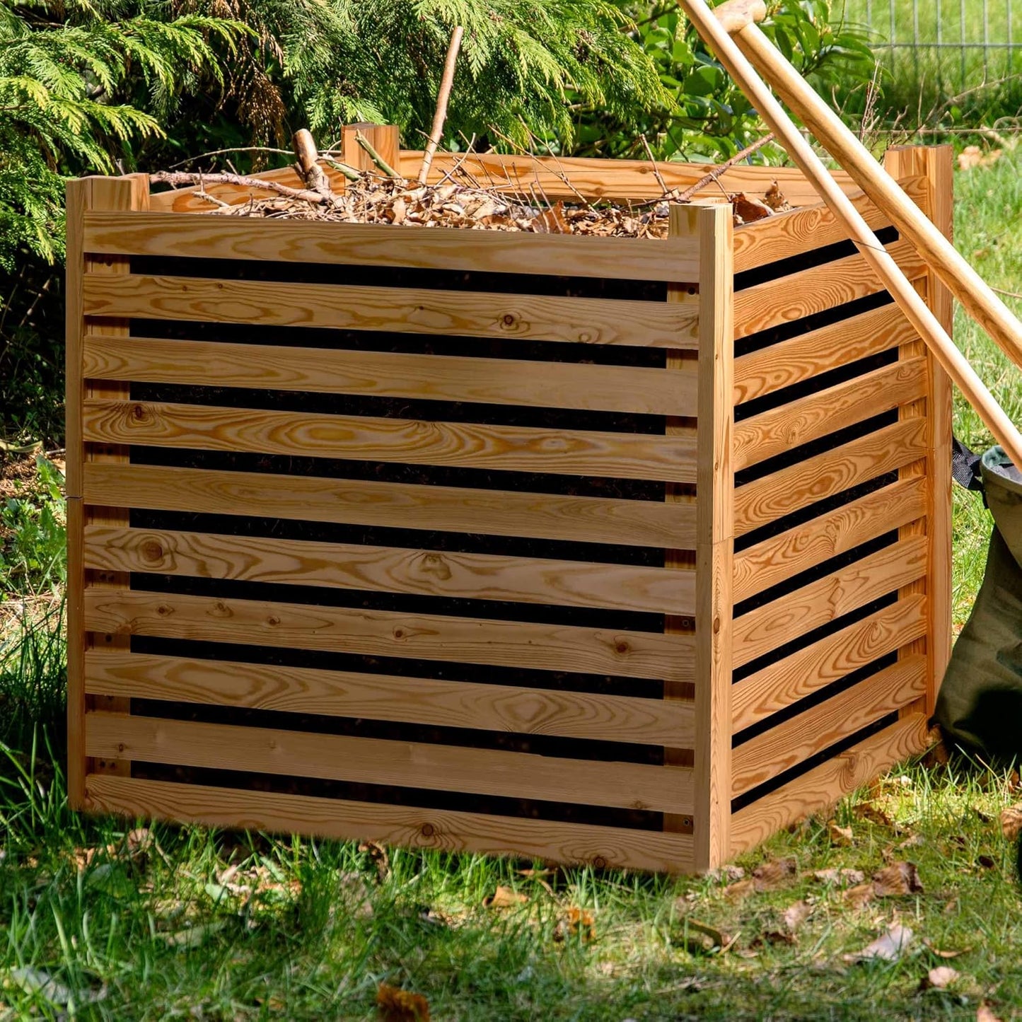 dobar® Green Label Praktische compostbak semi-| compostcontainer van larikshout | tuincompostbak met 350 liter inhoud | 76 x 76 x 73 cm | natuur
