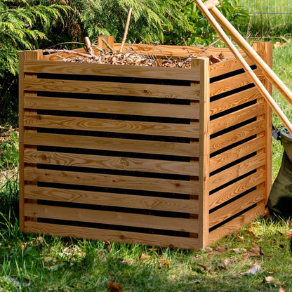 dobar® Green Label Praktische compostbak semi-| compostcontainer van larikshout | tuincompostbak met 350 liter inhoud | 76 x 76 x 73 cm | natuur
