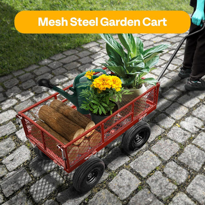 VIVOHOME Heavy Duty 400kg Capaciteit Mesh Stalen Tuinwagen Vouwwagen met Verwijderbare Zijden Wielen (Rood)