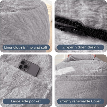 MAXYOYO Bean Bag Bed Convert from Bean Bag to Bed, Foam Bench with Shaggy Cover and Fluffy Filling for Adults, Teenagers and Guests, Grey, 150 x 200 cm