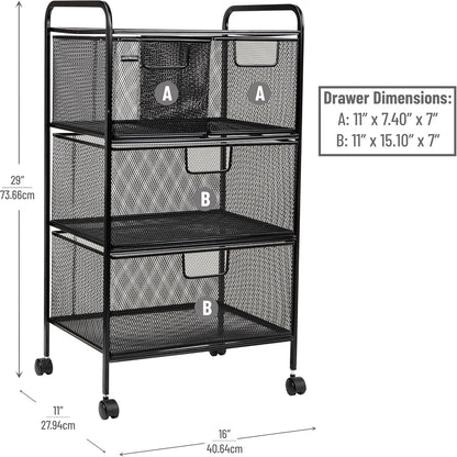 Mind Reader Winkelwagen met laden, Wasserij Organizer, Utility Cart, Badkamer, Keuken, Metalen Mesh, 16 "L x 11" B x 29" H, Zwart