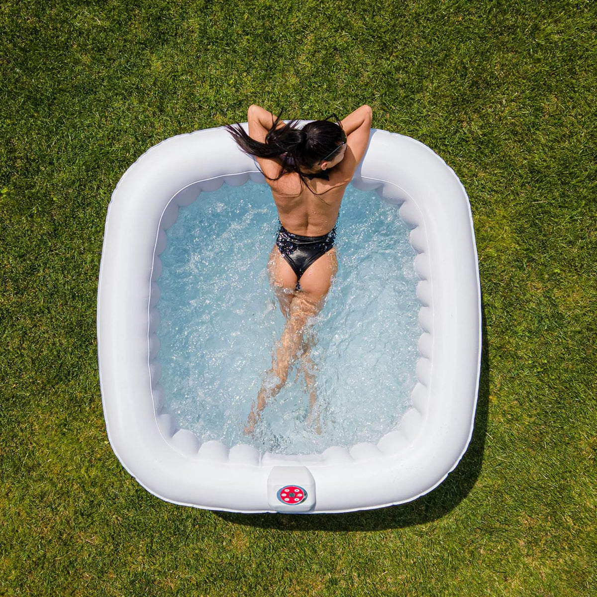 Whirlpool, opblaasbaar, vierkant, verwarmd, voor 4 personen, 145 x 145 x 65 cm, zeer stille pomp, grijs