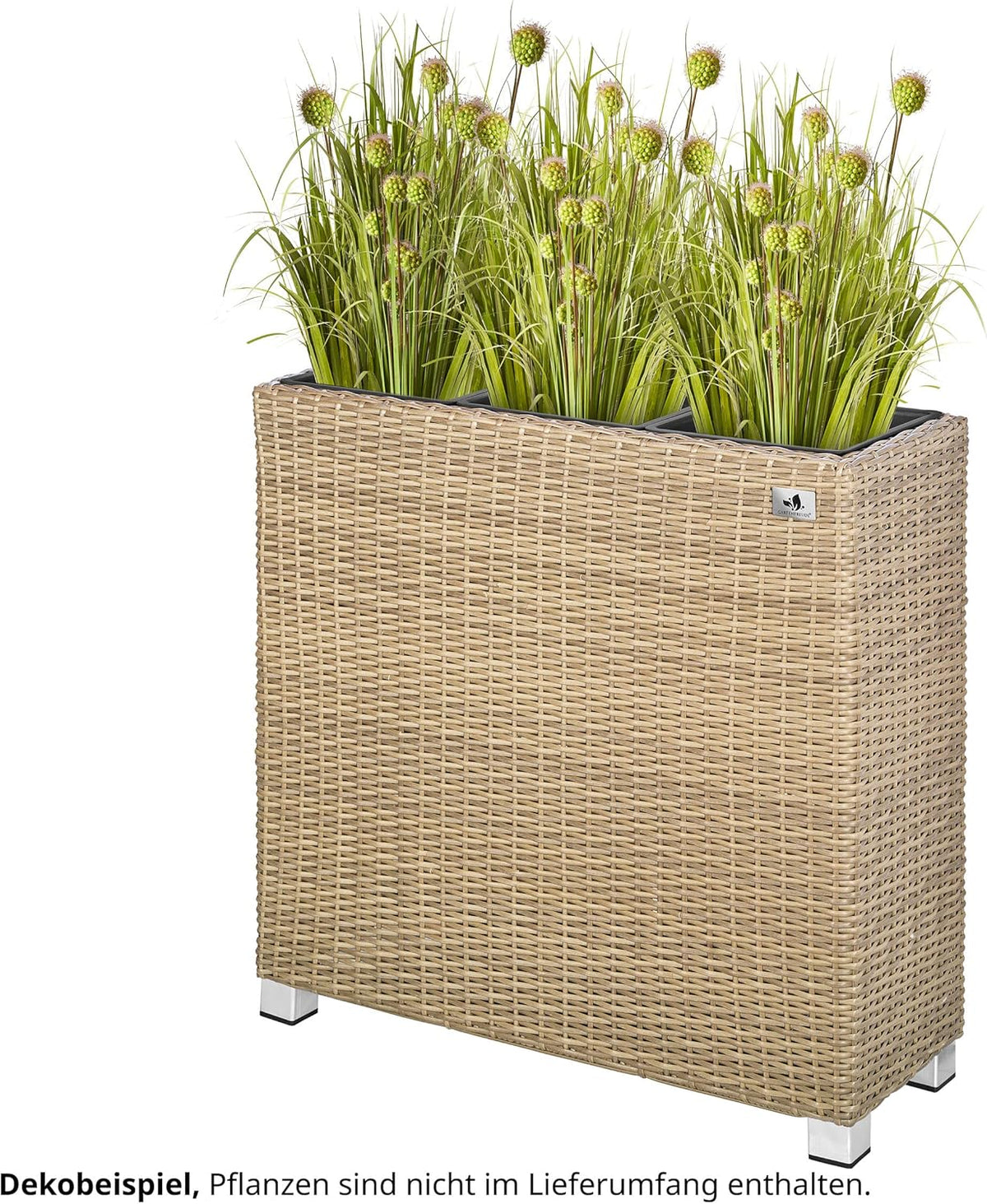 Gartenfreude Plantenbak, ruimteverdeler, polyrotan, 3 x kunststof inzetstukken met aluminium voeten, natuurlijke kleuren, 76x26x73 cm, 4000-1071-062