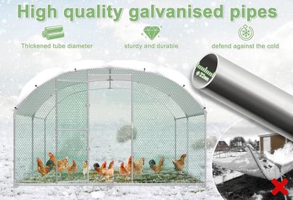Chicken Coop, Metal Enclosure, Poultry House, Small Animals, Galvanized Steel Frame with PE Roof, Arch Mount, 3 x 4 m - QUORE