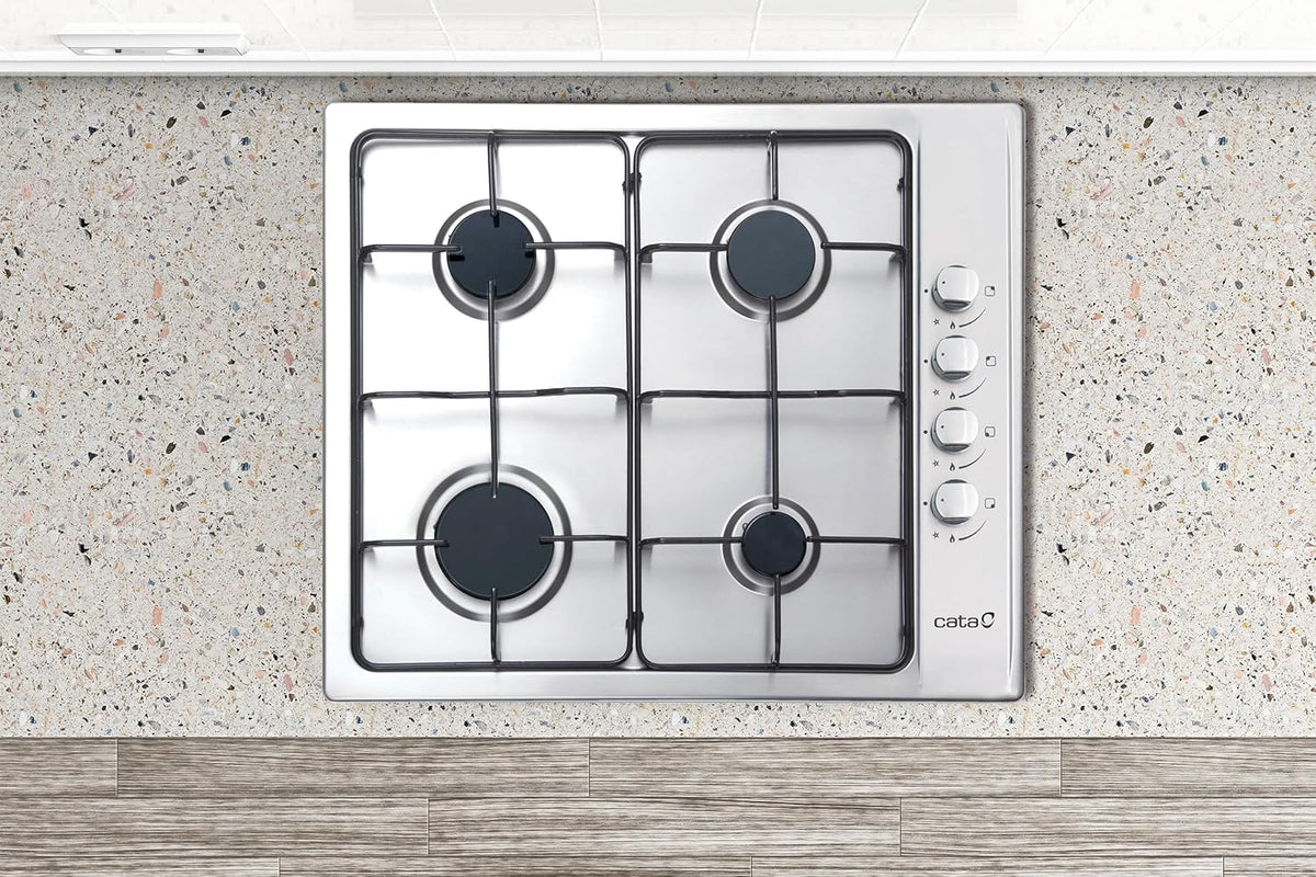 Gaskookplaat – Gasfornuis – Kookplaat – Gaspitten – 4 Branders – 58 cm Breedte – 7,5 kW Vermogen – Geëmailleerde Pannendragers – Elektrische Ontsteking – Inclusief Butaangas Injectiemondjes