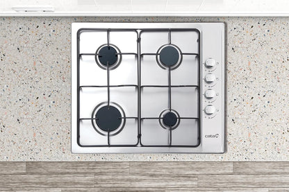 Gaskookplaat – Gasfornuis – Kookplaat – Gaspitten – 4 Branders – 58 cm Breedte – 7,5 kW Vermogen – Geëmailleerde Pannendragers – Elektrische Ontsteking – Inclusief Butaangas Injectiemondjes