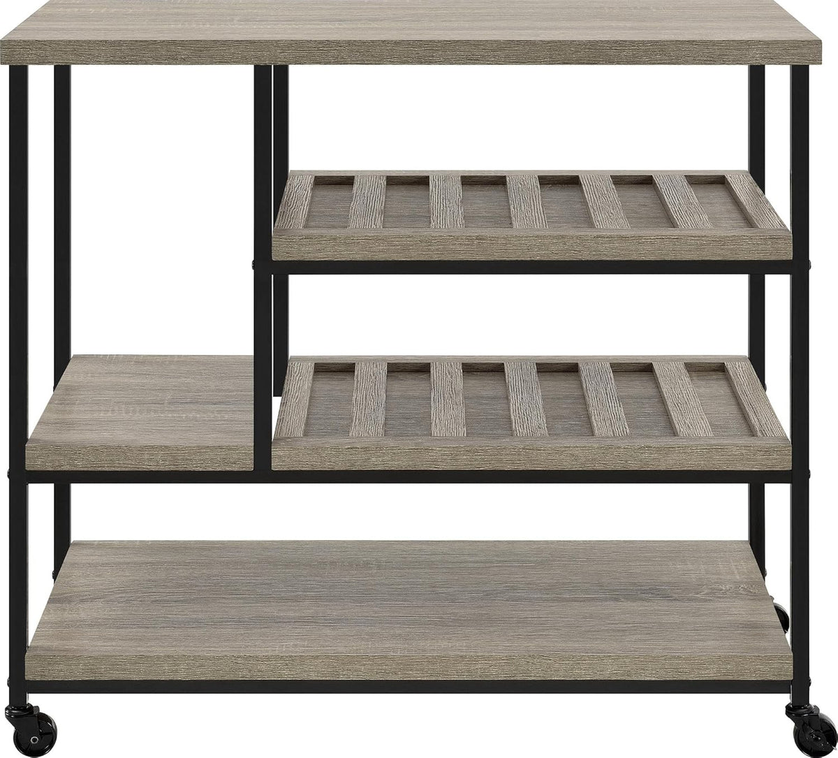 Ameriwood Home Elmwood Multi-Purpose Rollwagen, Distressed Grey Oak, serveerwagen, 43,1 x 91,4 x 86,1 cm