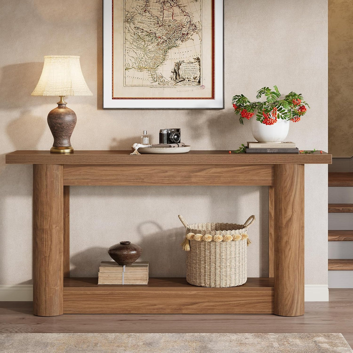 Tribesigns Console Table, Narrow Hallway Table, Long Sofa Table Behind the Sofa, 2-Step Entrance Table, Side Table for Hallway, Entrance, Living Room, Rustic Brown