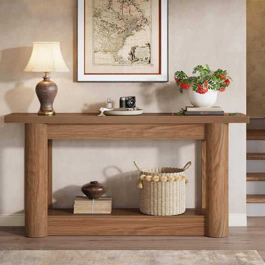 Tribesigns Console Table, Narrow Hallway Table, Long Sofa Table Behind the Sofa, 2-Step Entrance Table, Side Table for Hallway, Entrance, Living Room, Rustic Brown
