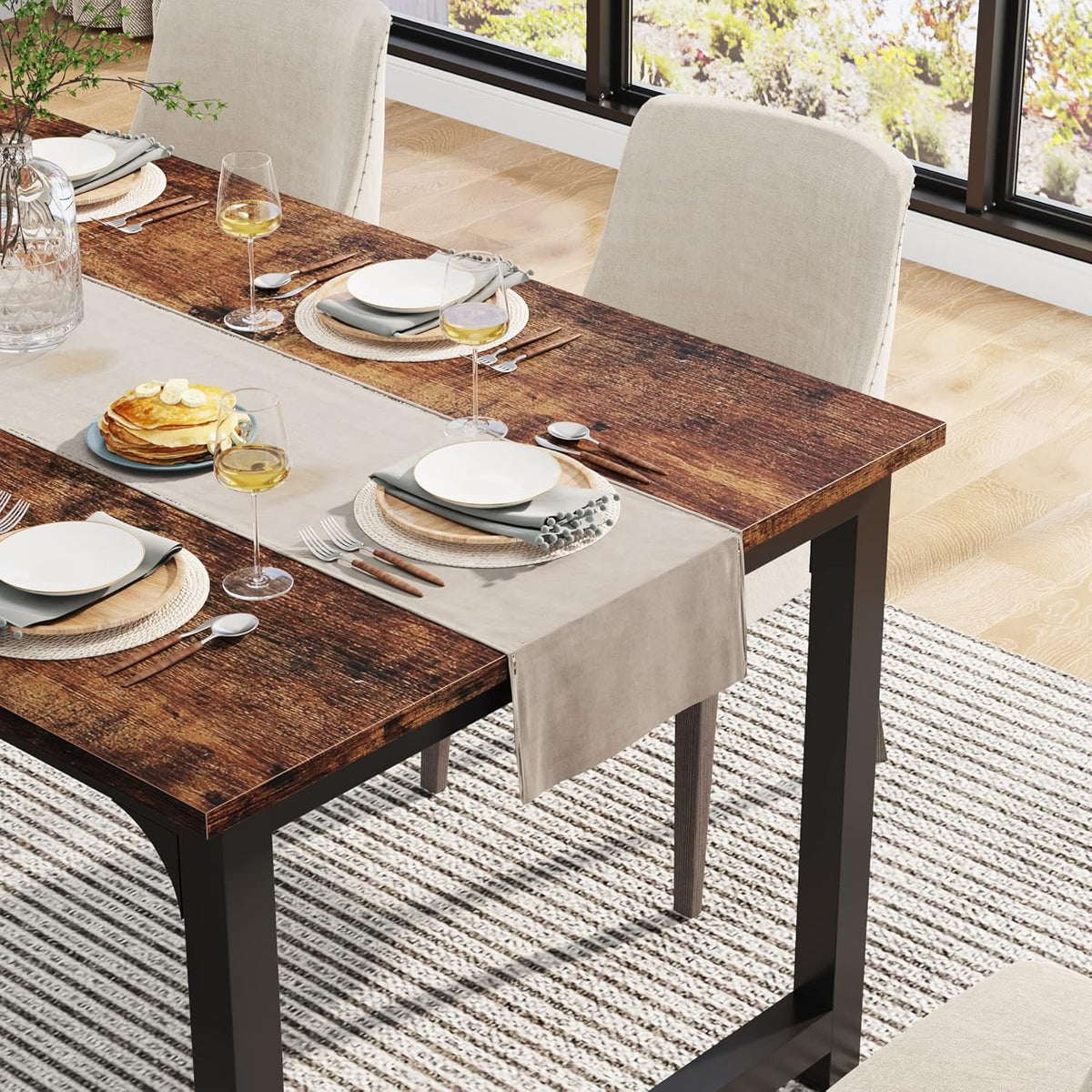 Tribesigns Dining Table, Industrial Kitchen Table for 4-6 People, Rectangular Dining Table for Dining Room, Kitchen, Living Room, with Robust Metal Legs, Rustic Brown, 160 x 80 cm