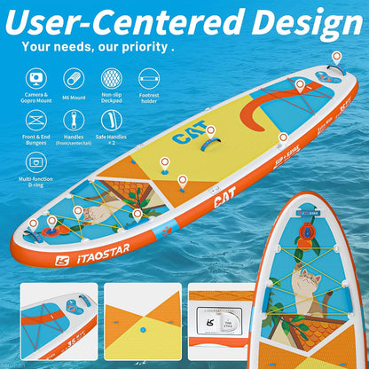 Pets Opblaasbaar paddleboard, 74 cm/89 cm, premium SUP-accessoires met één hand, extra breed paddleboard voor meer balans, op maat gemaakte vinnen voor meer plezier