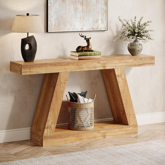 Tribesigns Console Table, 140 x 30 x 80 cm, Side Table, Corridor Table, Sofa Table for Small Spaces, Console Table with Storage Space at Entrance, Hallway, Living Room, Natural Brown