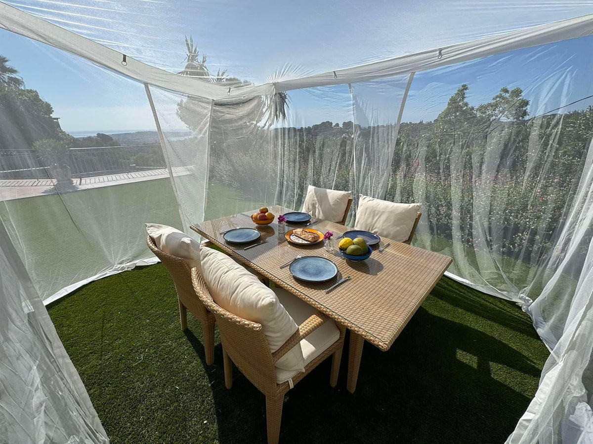 Muskietennet voor Patio 3 x 3 M | Zeer Grote Maten & Stof Ontworpen voor Buiten | Insectenhuis Schermgaas voor Prieel, Veranda & Tuin Terras | Witte Buitenoverkapping Insectenbescherming