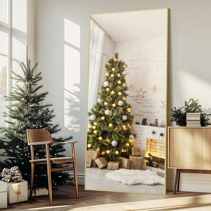 Rechthoekige full-body spiegel, 192 x 85 cm staande spiegel met gouden aluminium frame, grote wandspiegel vloerspiegel voor slaapkamer, entree, hal, woondecoratie