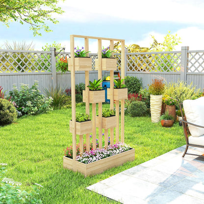 Outsunny Planter with Climbing Frame and Baskets, Wooden Planter Flower Pot, 90 x 45 x 170 cm, For Garden, Balcony and Terrace, Flower Box for Climbing Plants