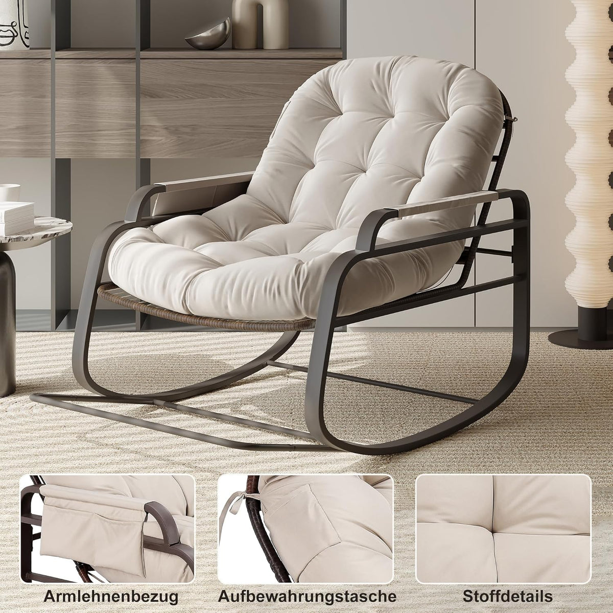 Rattan Schommelstoel – Schommelstoel Buiten – Schommelstoel Binnen – Relaxstoel – Lounge Stoel – Brede Design Schommelstoel – Inklapbare Voetensteun – Stevig Stalen Frame