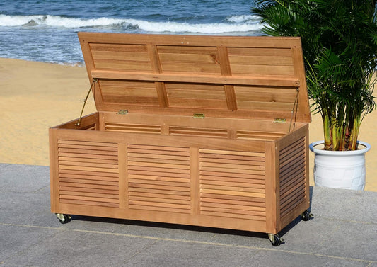 Safavieh Houten opbergdoos voor buiten, neutraal, 71 x 45 x 95 cm