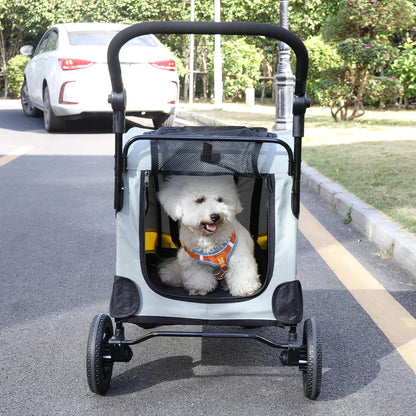BingoPaw Buggy voor kleine honden: opvouwbare hondenwagen voor middelgrote honden, puppy's en katten tot 20 kg, hondentrolley met 4 wielen, 3 netramen, verstelbare handgreep
