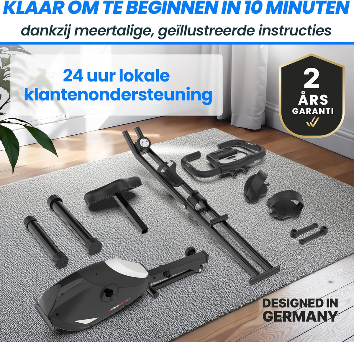 Ultrasport F-Bike Pro Opvouwbare Hometrainer tot 150 KG, met 16 Weerstandsniveaus, Comfortabel Zadel, Extra Stil I Opvouwbare Indoor Hometrainer, Fitnessfietsen, Grijs-Zwart