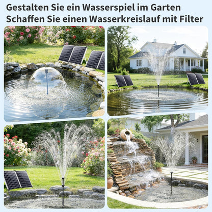 POPOSOAP Waterpomp op zonne-energie met vijverfilter, 120 W vijverfilter op zonne-energie met fonteinpomp, waterstroom instelbaar, voor buitenvijver, vistank, zwembad, tuin, waterspel