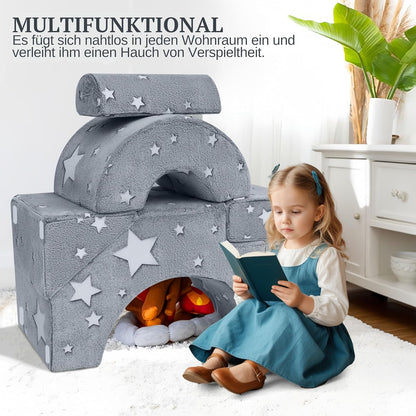 MeMoreCool Modulaire kinderbank van schuimrubber, uitklapbaar kinderkamermeubel met zit- en ligfunctie, zachte mini-bank met afneembare overtrek