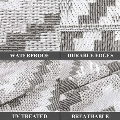 Buiten Vloerkleed - Buitenkleden - Buitentapijt - Opvouwbaar - UV-bestendig - Waterdicht - Buitenmatten - voor Buiten - Balkon - Strand - Picknick -Terras - Rechthoekig - 240 x 300 cm - Grijs