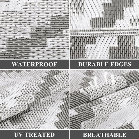 Buiten Vloerkleed - Buitenkleden - Buitentapijt - Opvouwbaar - UV-bestendig - Waterdicht - Buitenmatten - voor Buiten - Balkon - Strand - Picknick -Terras - Rechthoekig - 240 x 300 cm - Grijs