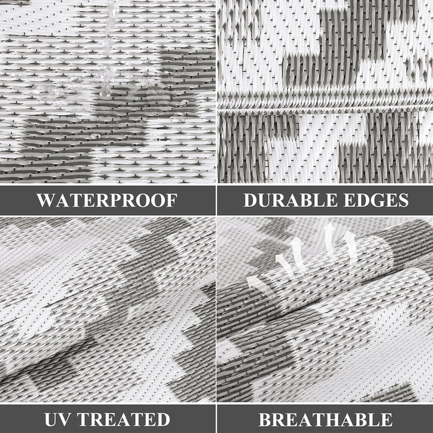 Buiten Vloerkleed - Buitenkleden - Buitentapijt - Opvouwbaar - UV-bestendig - Waterdicht - Buitenmatten - voor Buiten - Balkon - Strand - Picknick -Terras - Rechthoekig - 240 x 300 cm - Grijs