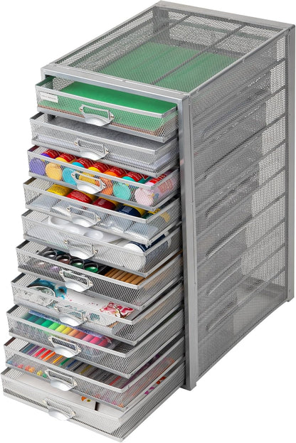 Mind Reader Metalen gaas, 10,7" L x 14" B x 21,25" H, Zilver, 10 laden