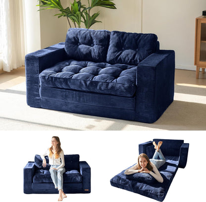 MAXYOYO Slaapbank, loveseat, omvormbaar met 2 kussens, 2-in-1 comfortabele corduroy bank, 2-zits, vloerligstoel, uitschuifbaar slaapgedeelte 101x196 cm, 15 cm dun schuim