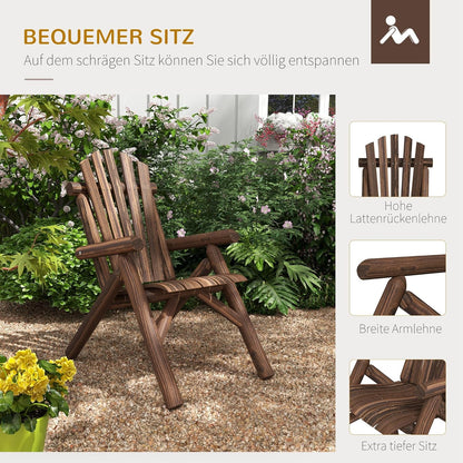 Outsunny Adirondack Garden Chair Wooden Chair High Backrest with Armrest Pine Wood Charred 83 x 68 x 101 cm - QUORE