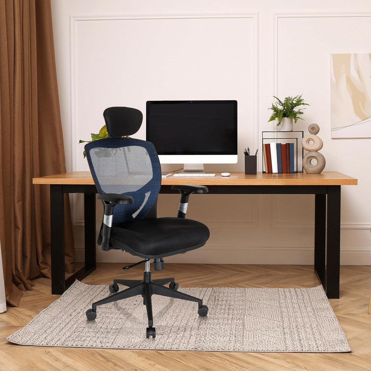 hjh OFFICE Venus Base 657110 Bureaustoel, managersstoel, blauw, ergonomische flexibele lendensteun, hoog zitcomfort, ergonomische draaistoel met verstelbare armleuningen, bureaustoel