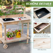 Oppottafel - Tuinwerktafel - Plantentafel -Tuinwerkbankje - met Schuiflade - 2 Niveaus - Bloementafel - voor Tuin - Sparrenhout - 92 x 45 x 119 cm - Natuurlijk Hout