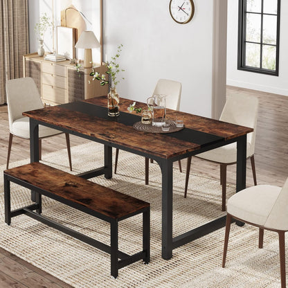 Tribesigns Dining Table, Industrial Kitchen Table for 4-6 People, Rectangular Dining Table for Dining Room, Kitchen, Living Room, with Robust Metal Legs, Rustic Brown, 160 x 80 cm