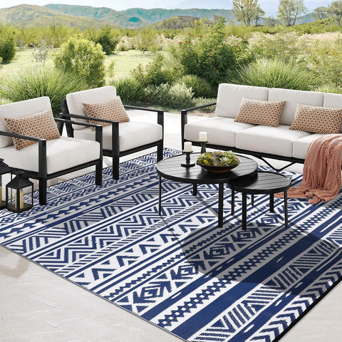 Buiten Vloerkleed - Buitenkleden - Buitentapijt - Opvouwbaar - UV-bestendig - Waterdicht - Omkeerbaar - Buitenmatten - voor Buiten - Balkon - Strand - Picknick -Terras - Rechthoekig - 240 x 300 cm - Blauw