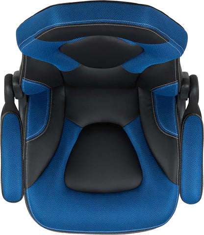 Flash Furniture X10 Gamingstoel, ergonomische bureaustoel voor pc- en gaming-setups, verstelbare gamerstoel met rugsteun, LeatherSoft, blauw/zwart - QUORE