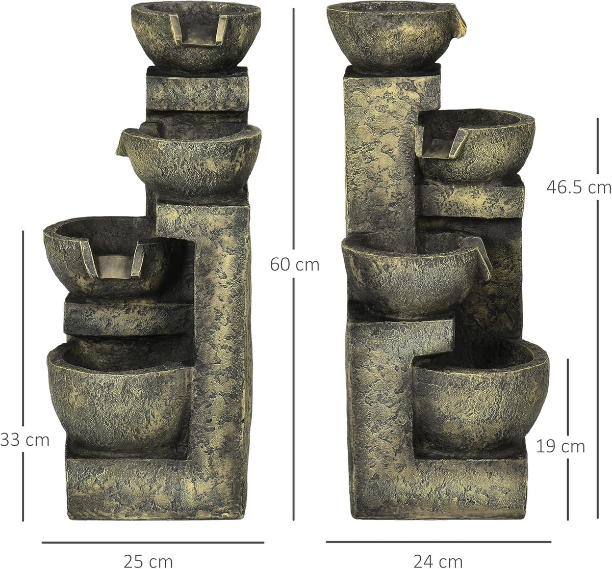 Outsunny garden fountain adjustable power fountain 4 layers decorative fountain water feature waterfall for garden garden pond patio resin fountain - QUORE