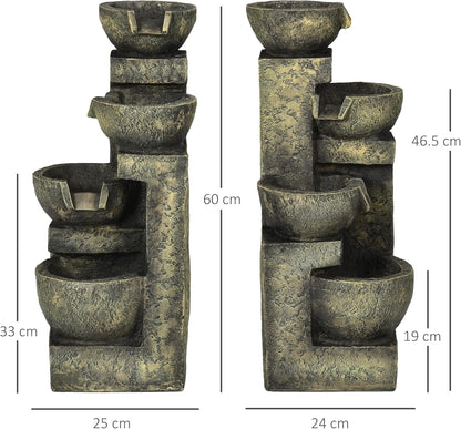 Outsunny garden fountain adjustable power fountain 4 layers decorative fountain water feature waterfall for garden garden pond patio resin fountain - QUORE