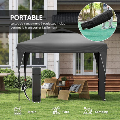 Outsunny Barnum Pop-up Garden Gazebo Foldable with Removable Side Wall + Carry Bag, Steel, Oxford Fabric, 3 x 3 x 2.65 m, Grey