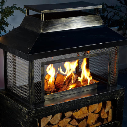 Neo Zwart Staal Outdoor Tuin Log Brander Branden Vuurkorf Chiminea Heater Kachel Mesh Surround Opslag