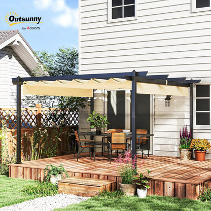 Aluminium Pergola – Tuinpaviljoen – Terrasoverkapping – Schaduwdoek – Buitenluifel – Inschuifbaar Dak – 390x390x223 cm – Roestvrijstalen 80mm Kolommen